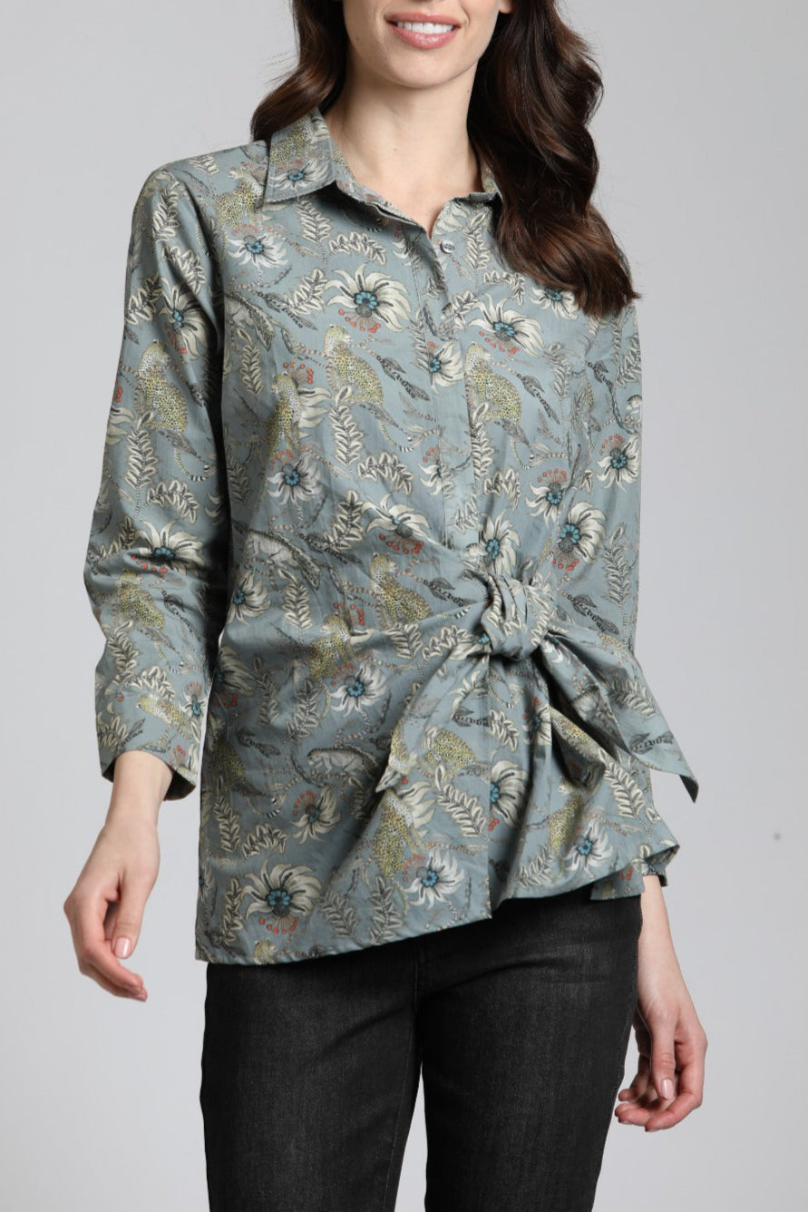 Tropical Leopard - Printed Side Tie Shirt | front side