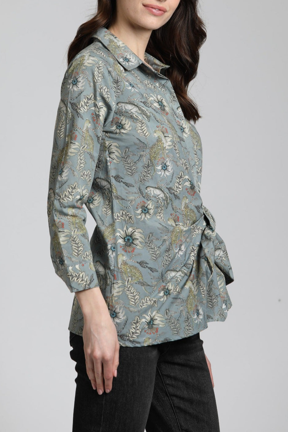 Tropical Leopard - Printed Side Tie Shirt | right side
