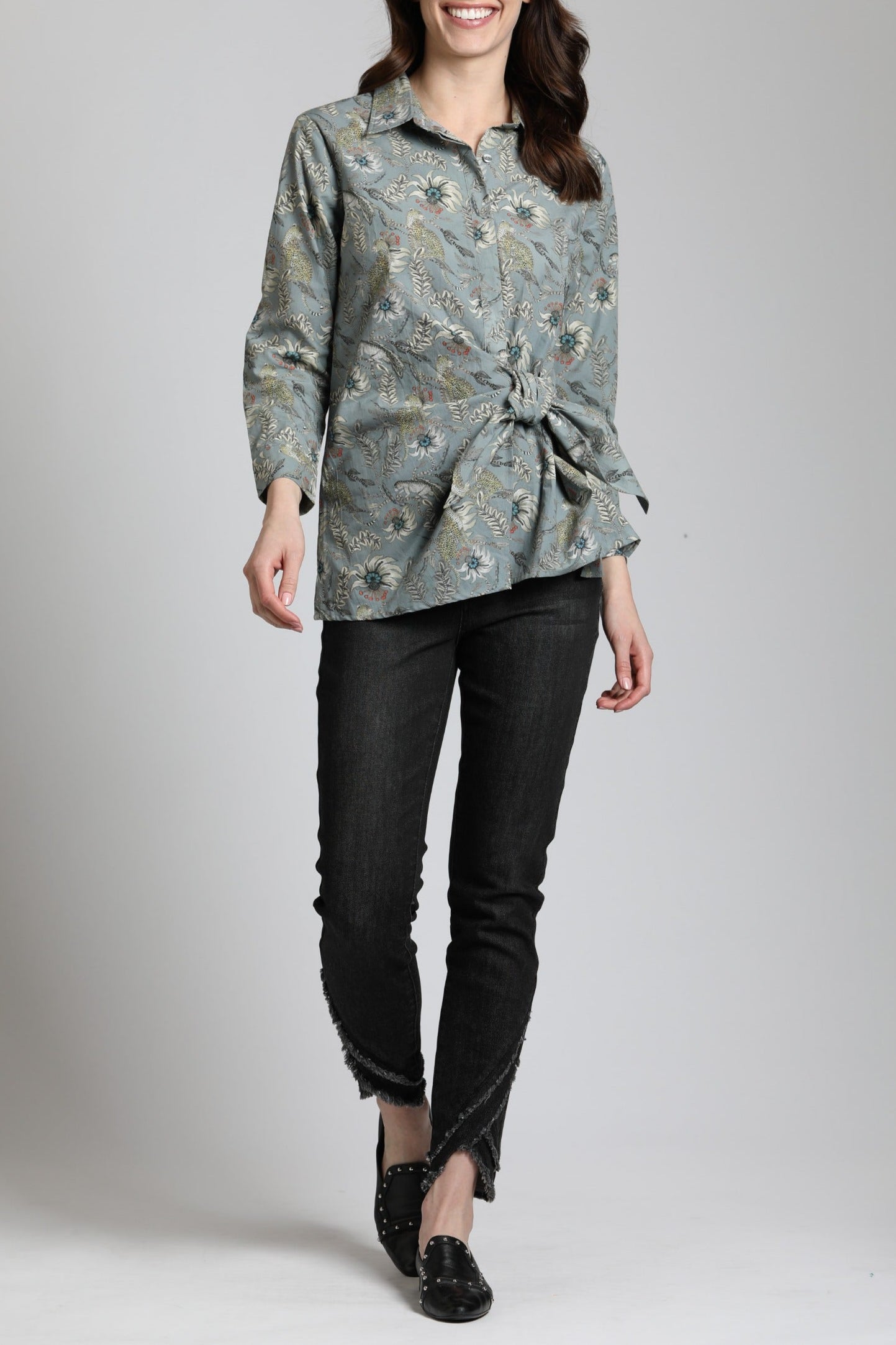 Tropical Leopard - Printed Side Tie Shirt | front side