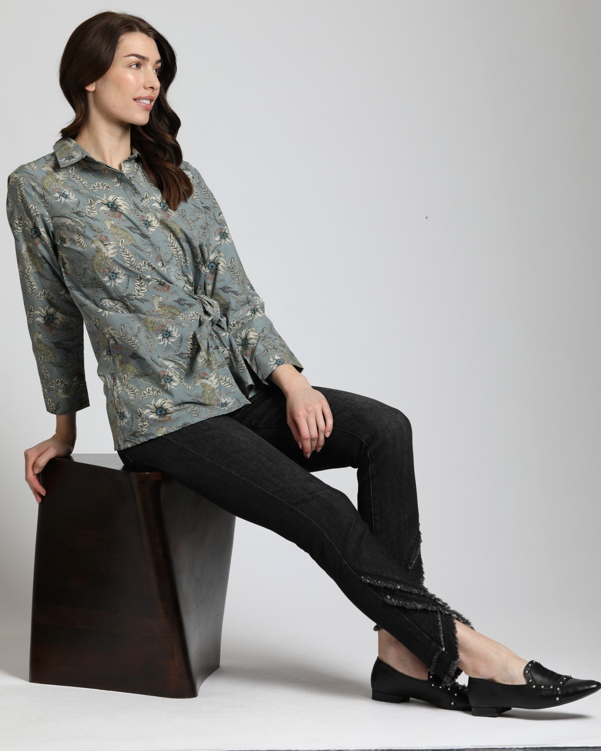 Tropical Leopard - Printed Side Tie Shirt