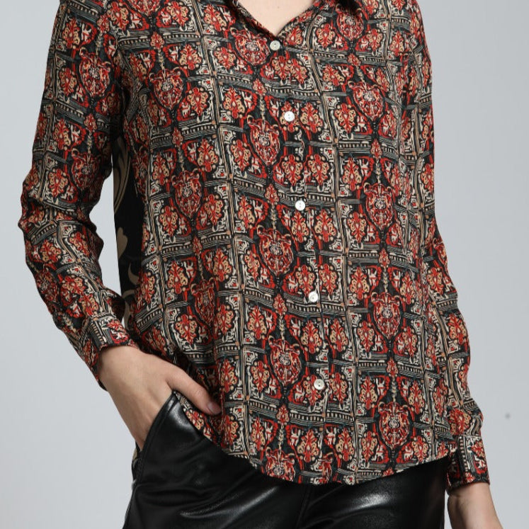 Paisley With Contrast Back - Button up Top | front side
