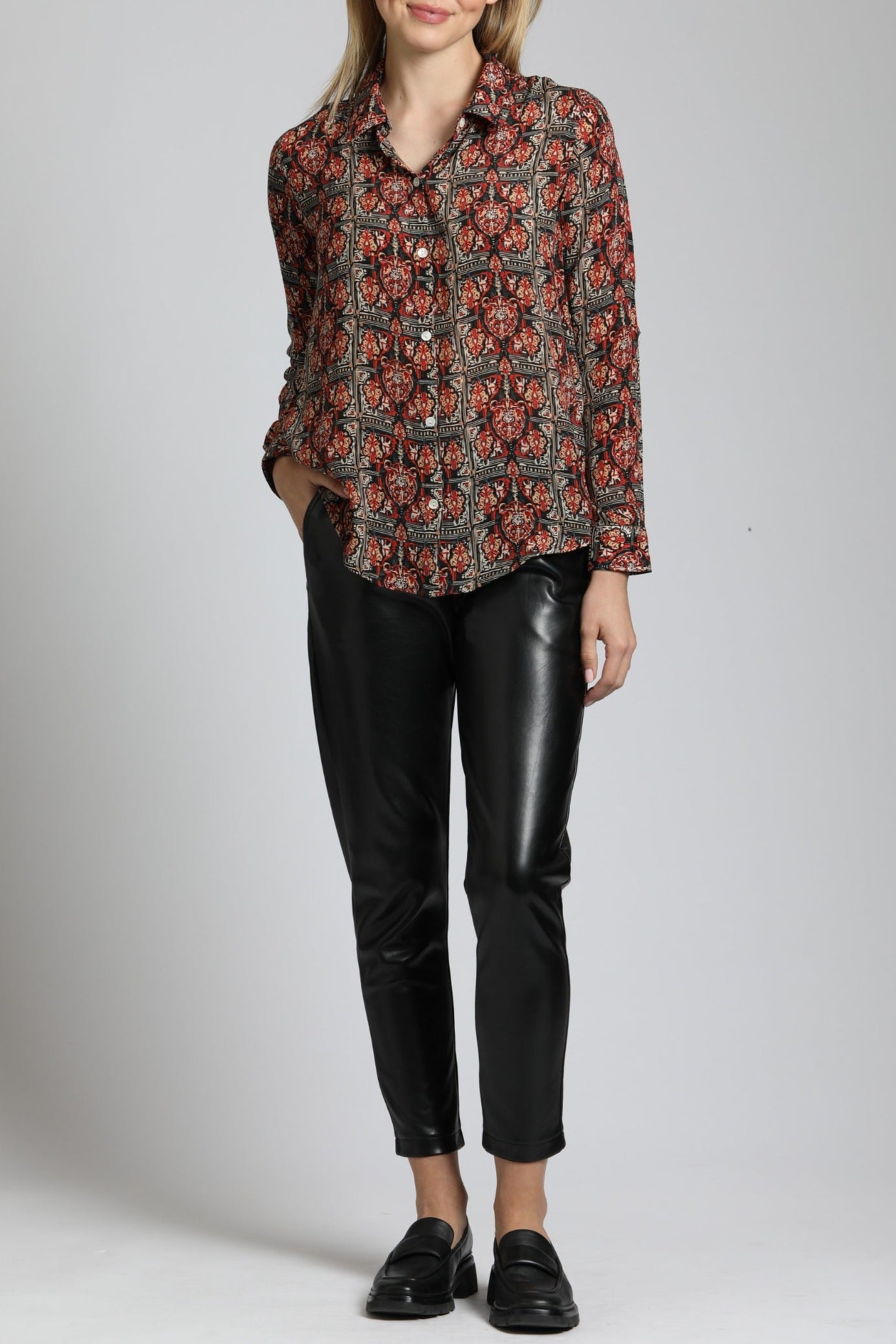 Paisley With Contrast Back - Button up Top | front side