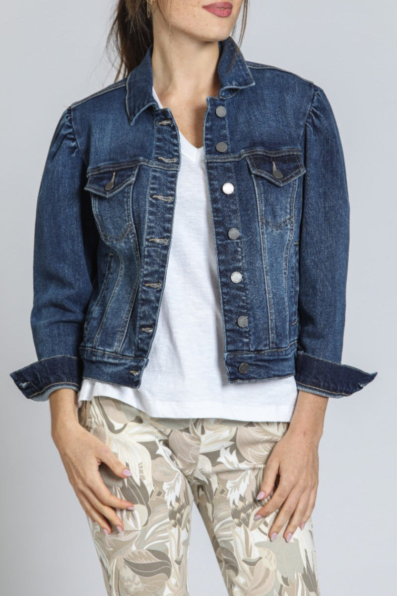 Medium Indigo Puff Sleeve Jean Jacket | front side