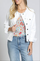 White Collarless Jean Jacket | front side