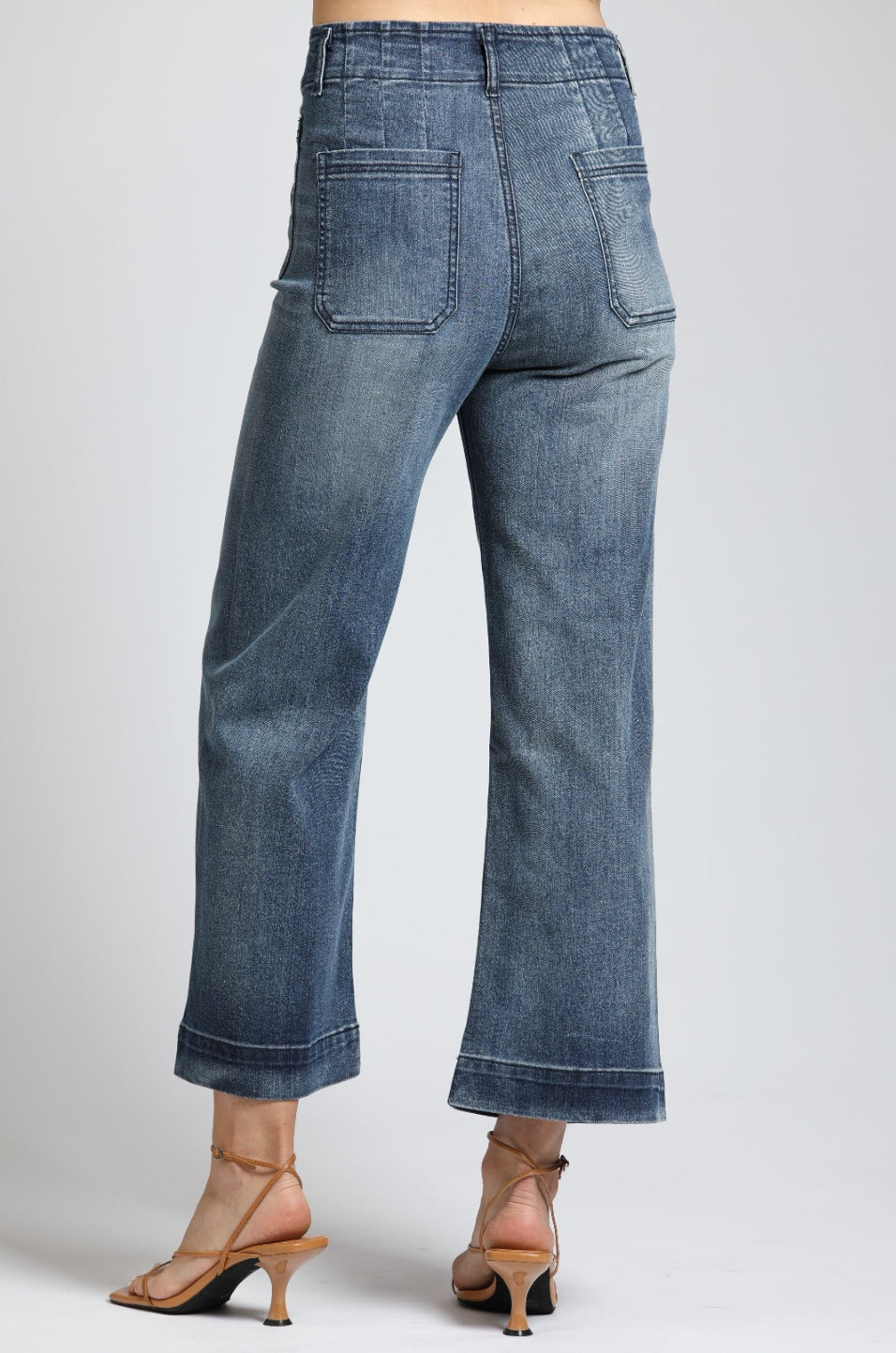 Cropped Wide Leg Pant With Patch Pockets - INDIGO | back side