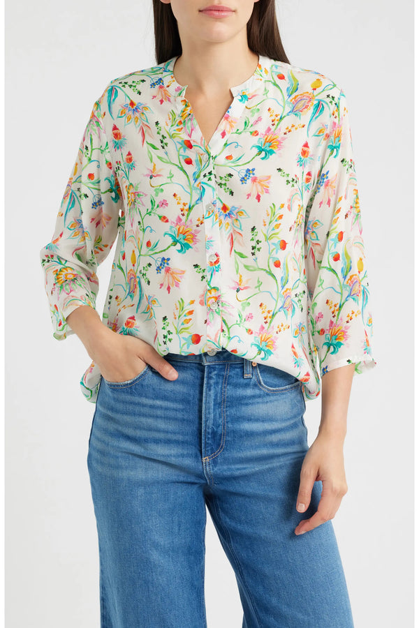 3/4 Sleeve Mandarin Collar Button-up Shirt