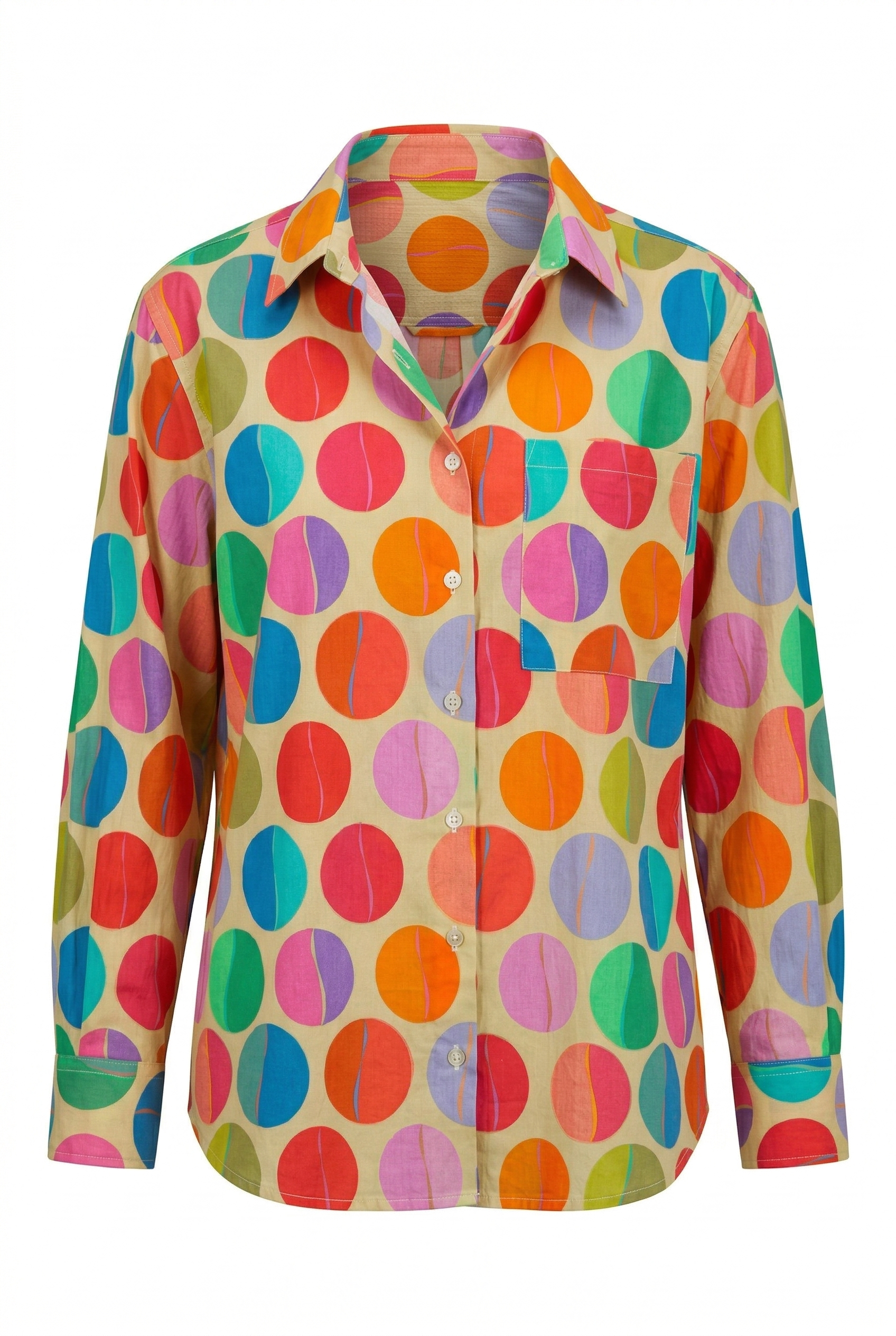 Colorful polka dot shirt on a white background