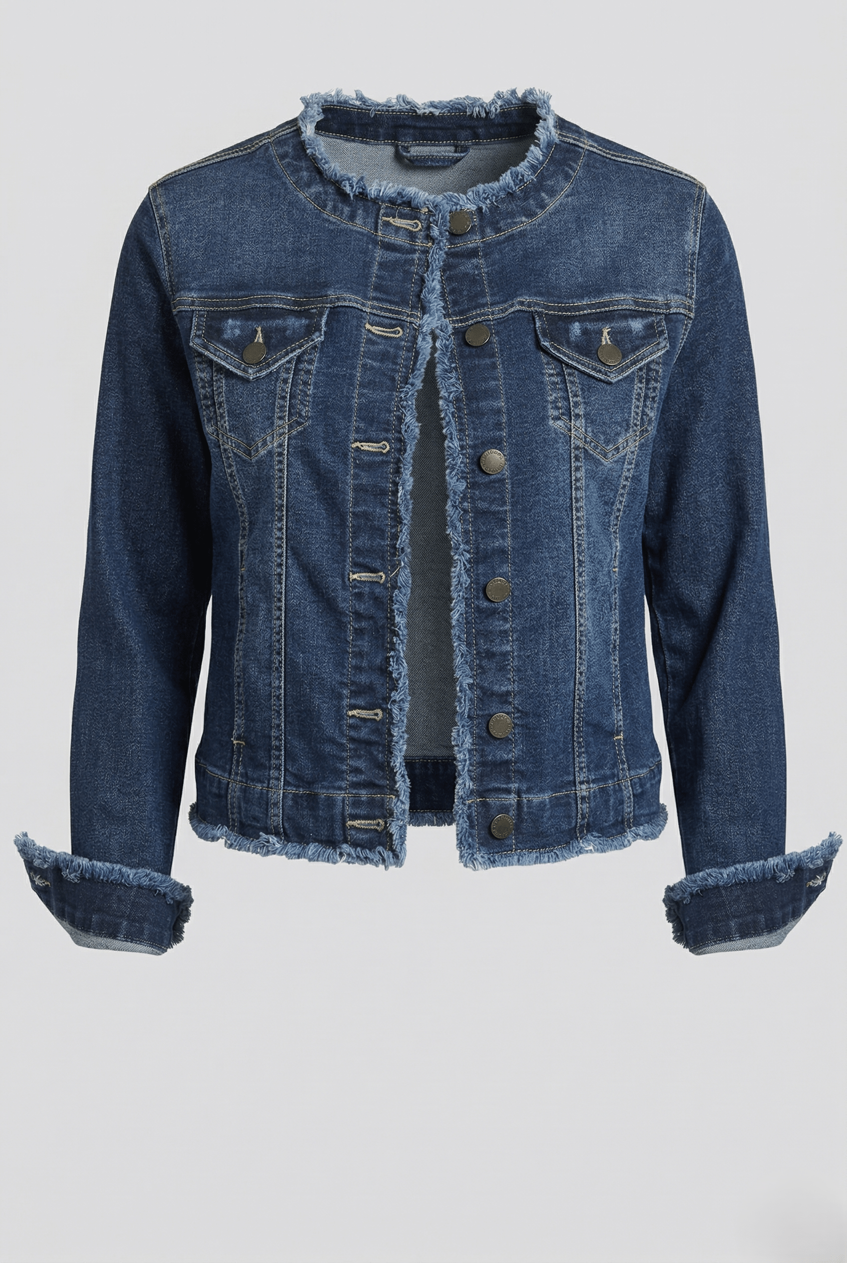 Blue denim jacket on a white background