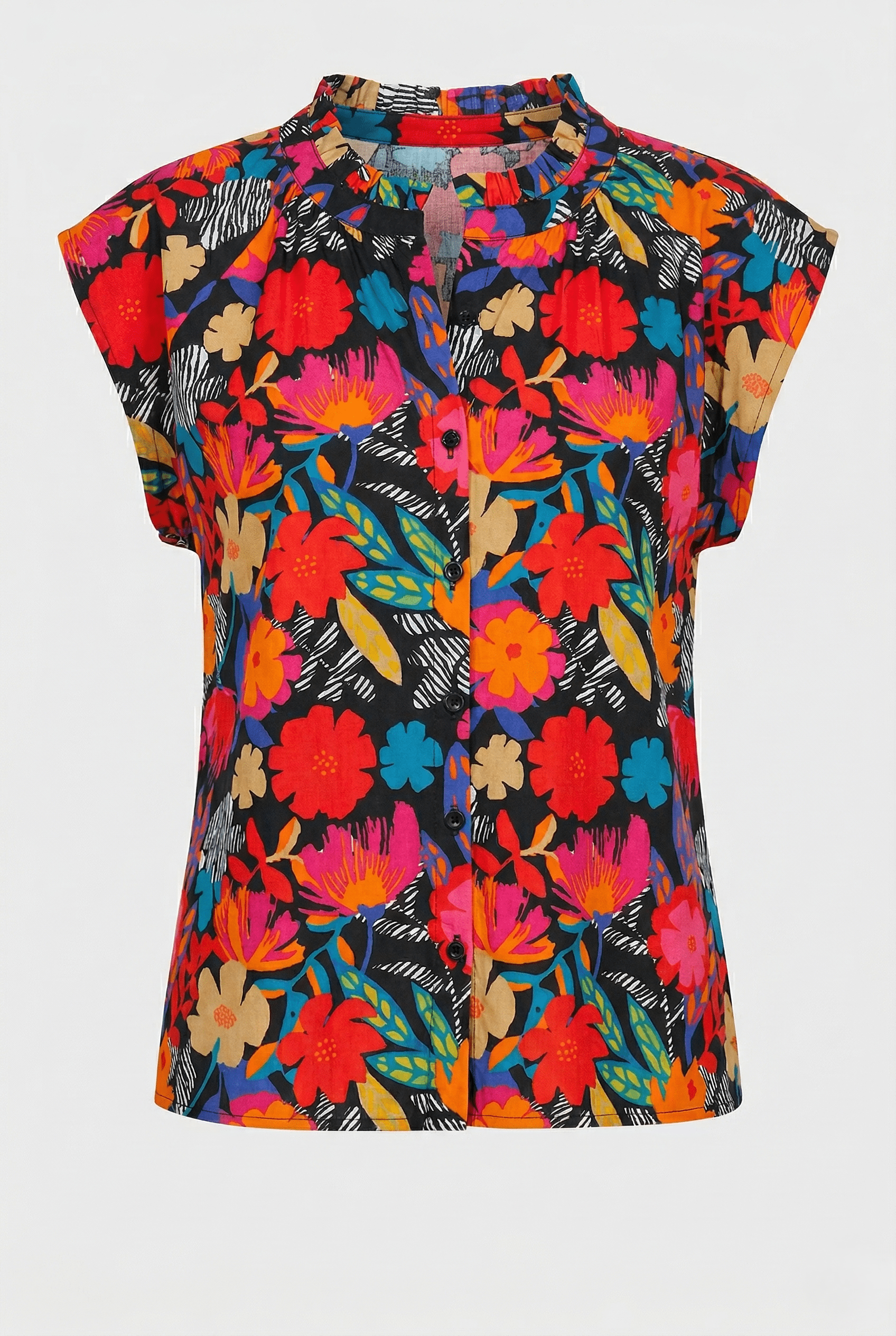 Colorful floral patterned shirt on a white background