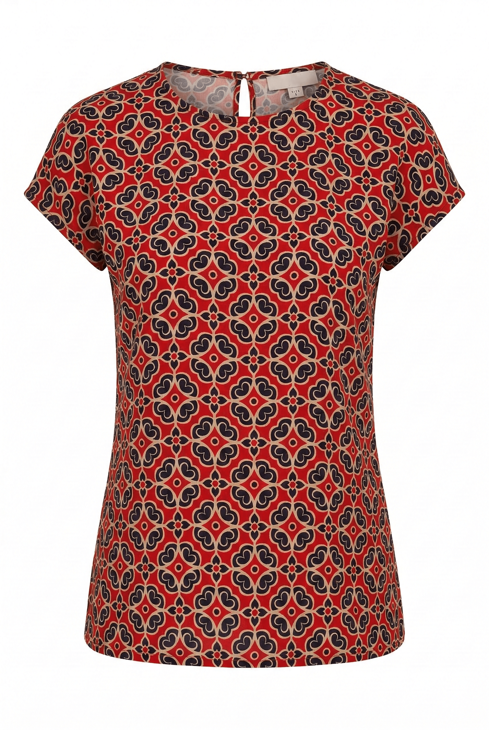 Red and black patterned shirt on a white background