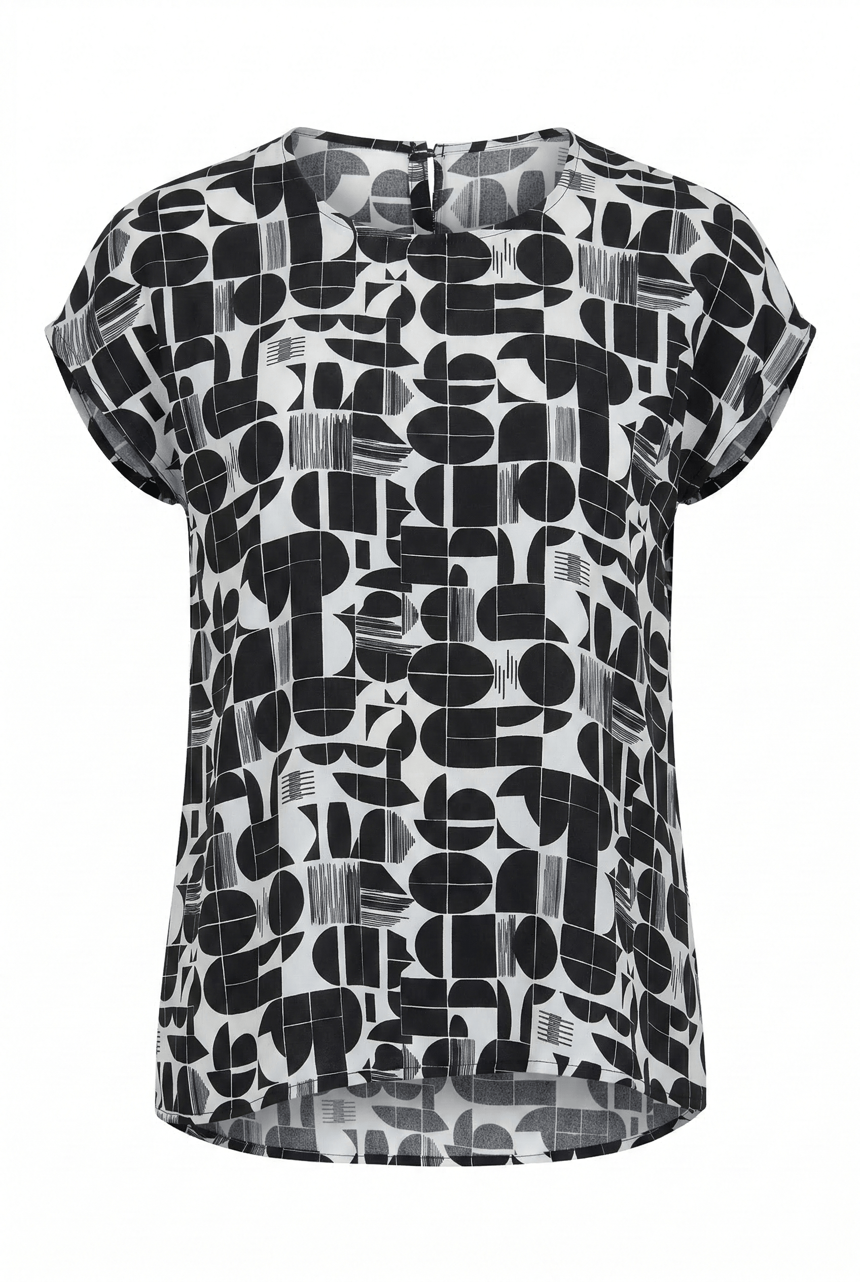 Black and white patterned blouse on a white background