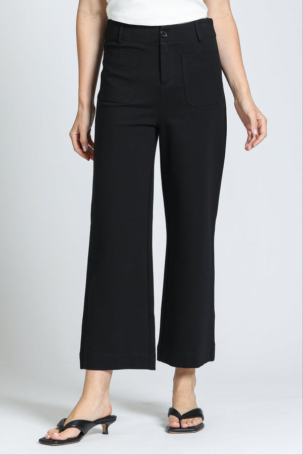 Ponte Cropped Wide Leg Pant With Patch Pocket - Black