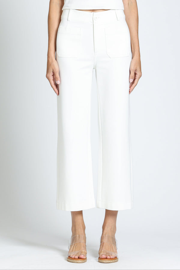 Ponte Cropped Wide Leg Pant With Patch Pocket - White