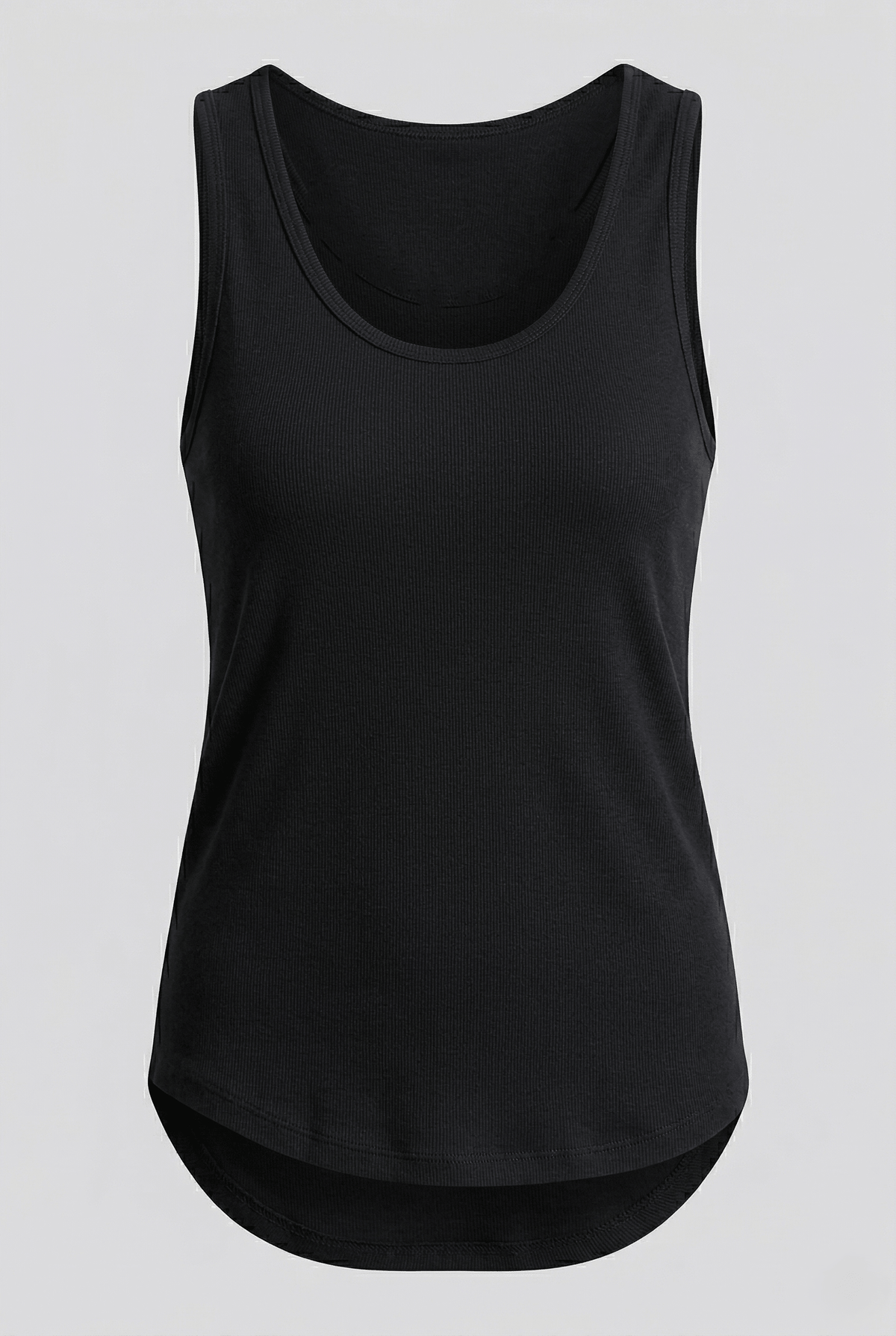Black tank top on a light gray background