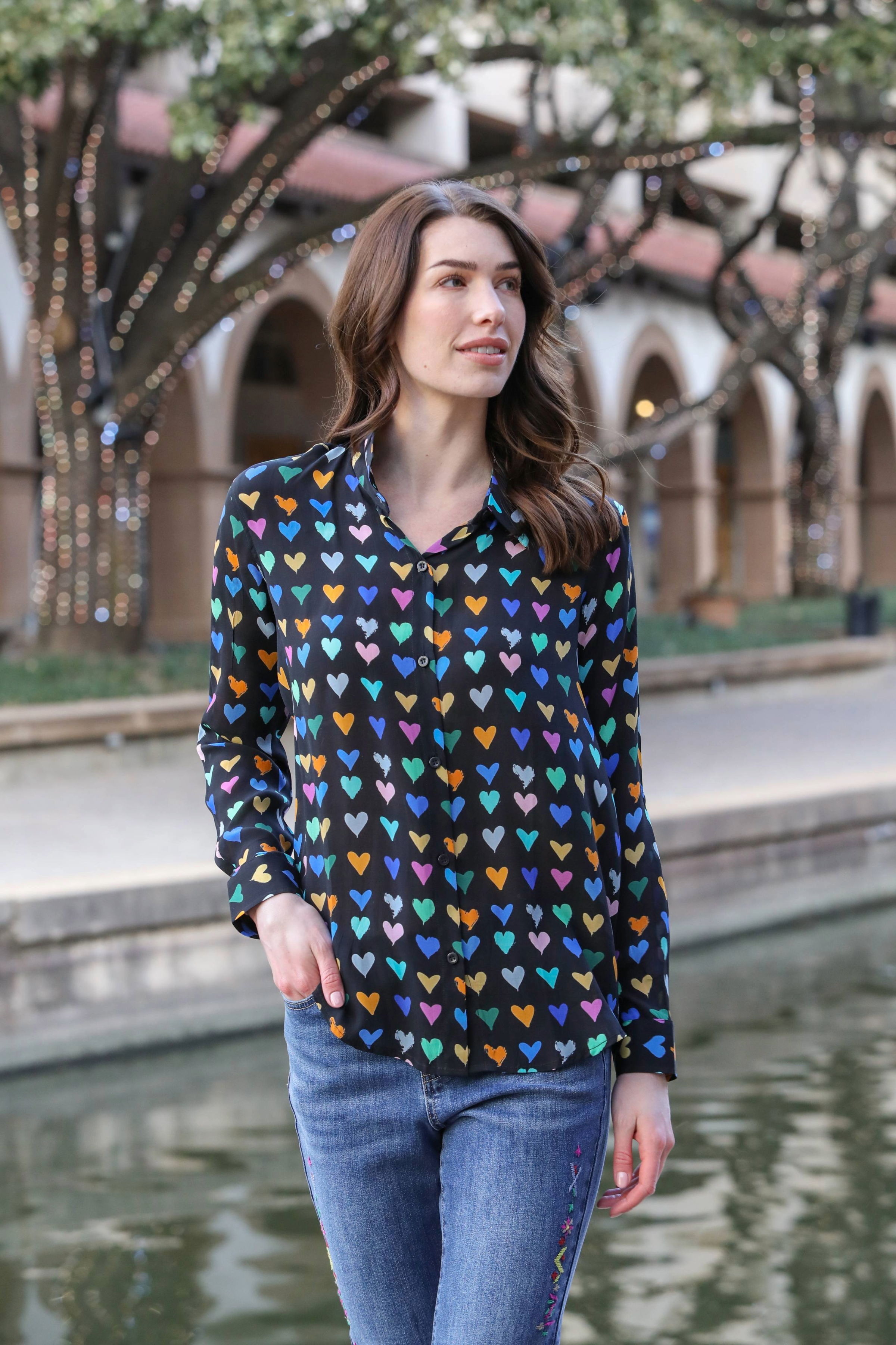 Mod Hearts Button-Up With Roll-Up Sleeve | front side