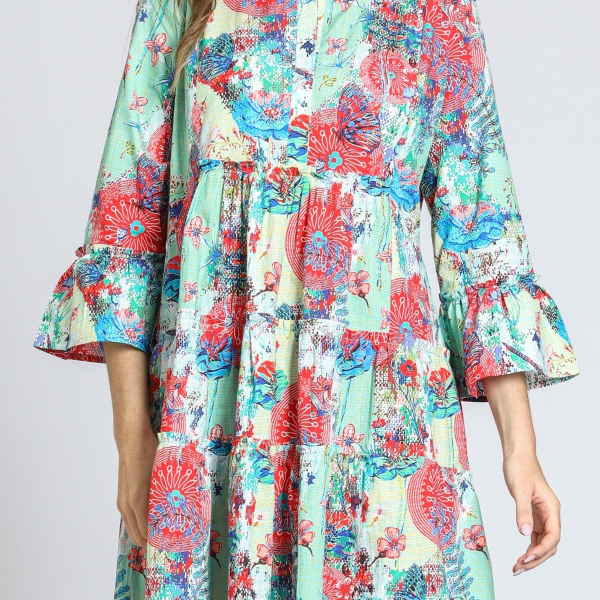 Tiered Tunic Dress With Flounce Sleeve