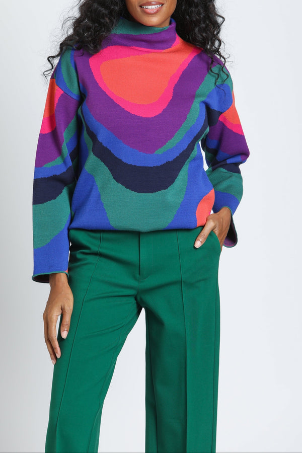Marble Abstract Pullover With Funnel Neck