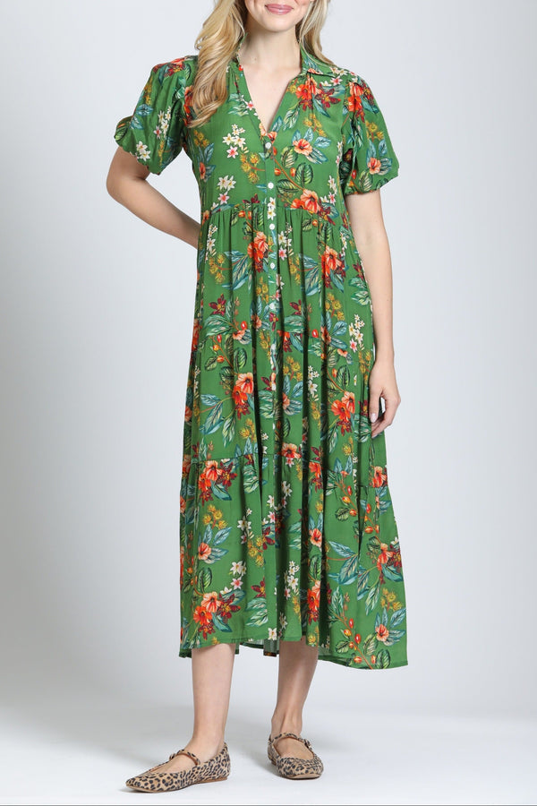 Tiered Puff Sleeve Shirt Dress