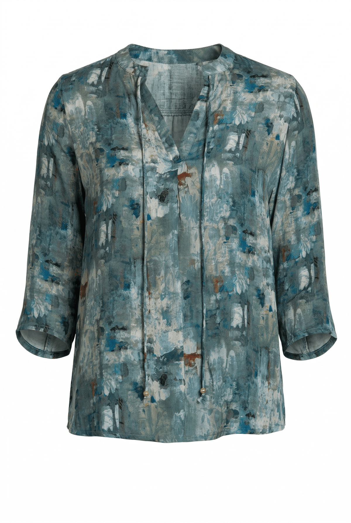 Blue abstract patterned shirt on a white background
