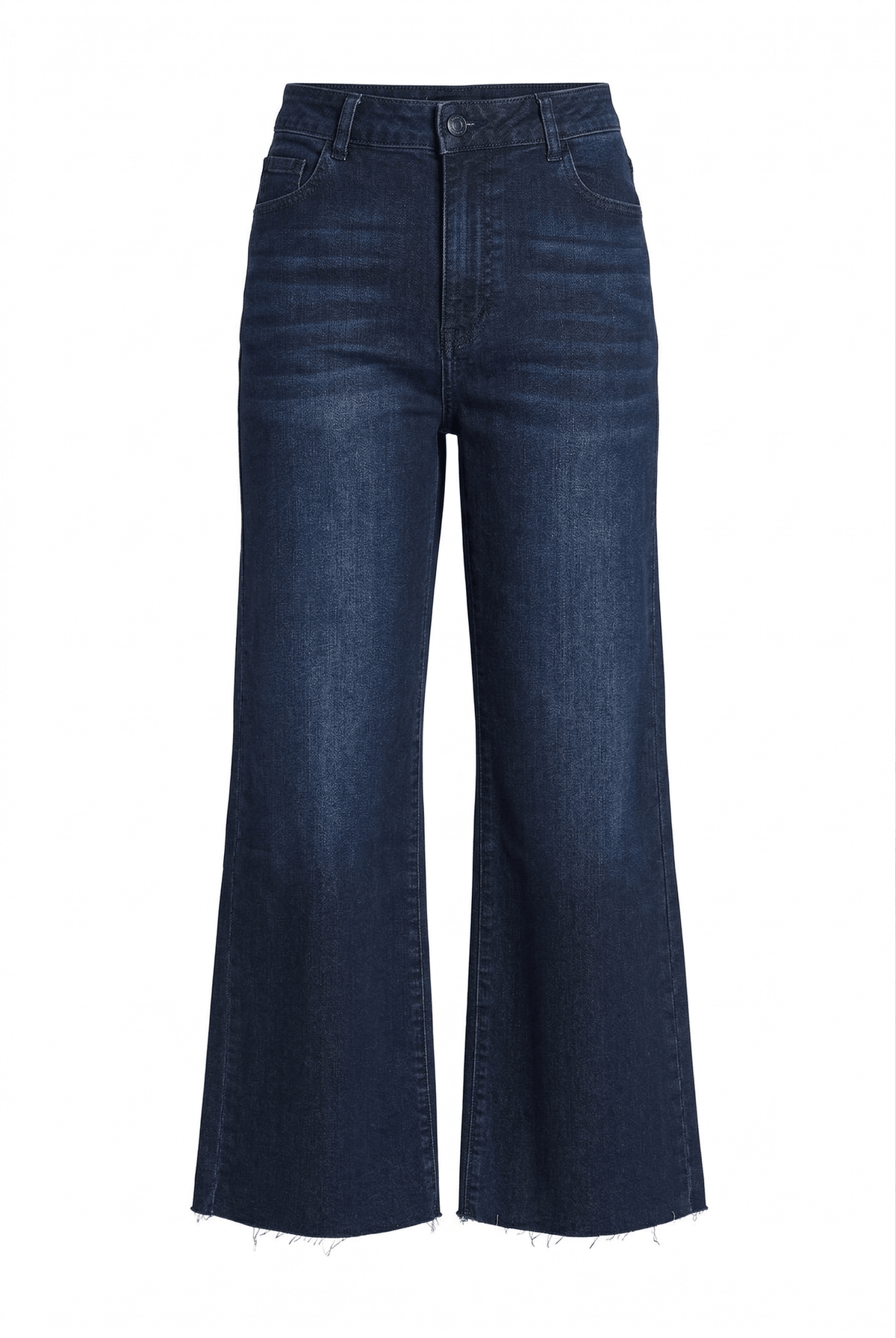 Pair of dark blue jeans on a white background