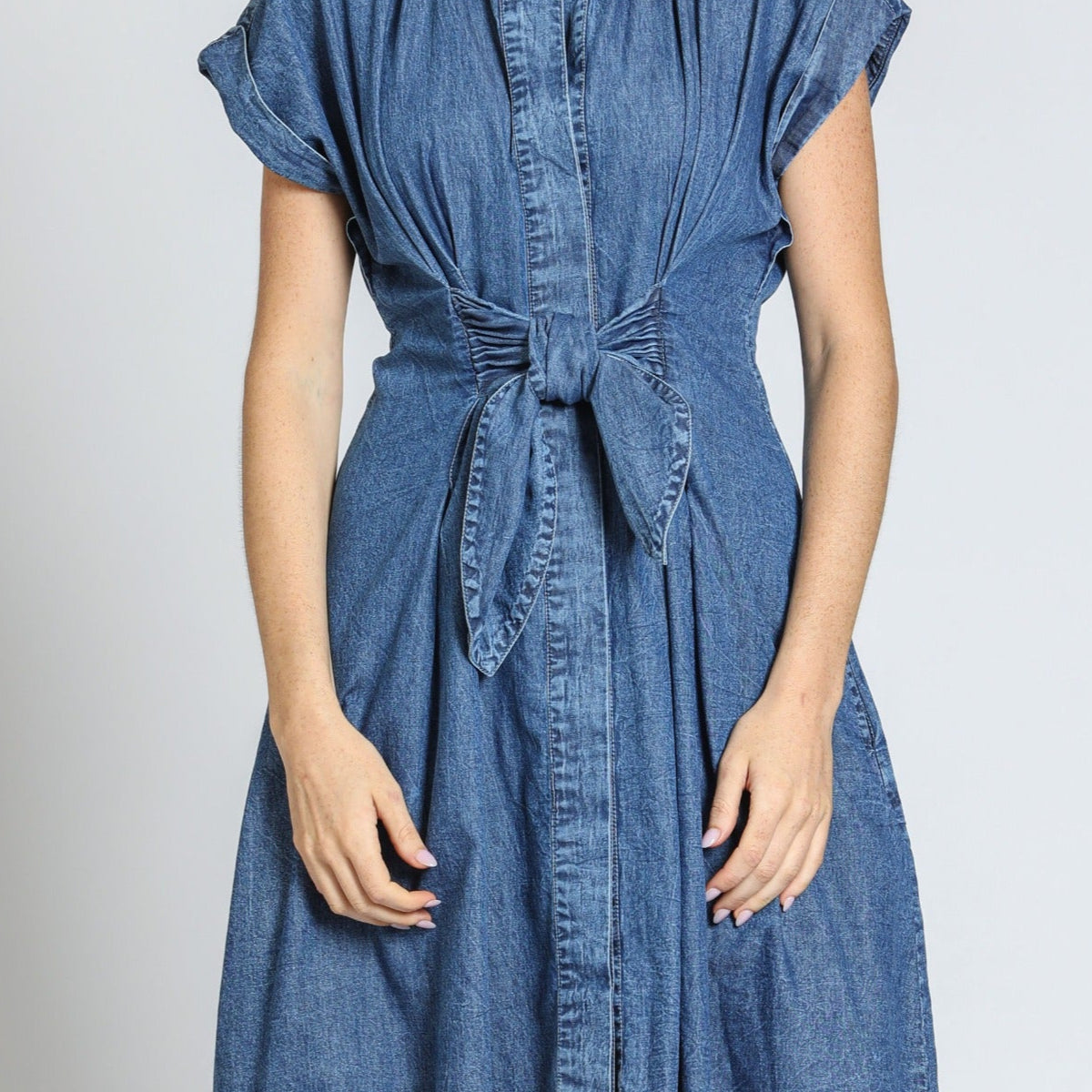 Button Front Shirt Dress With Ties