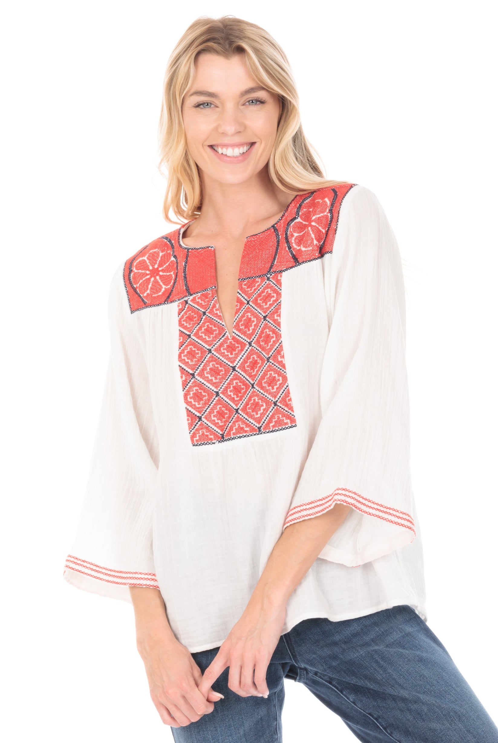 Pull/Over With Red Medallion Embroidery Front APNY