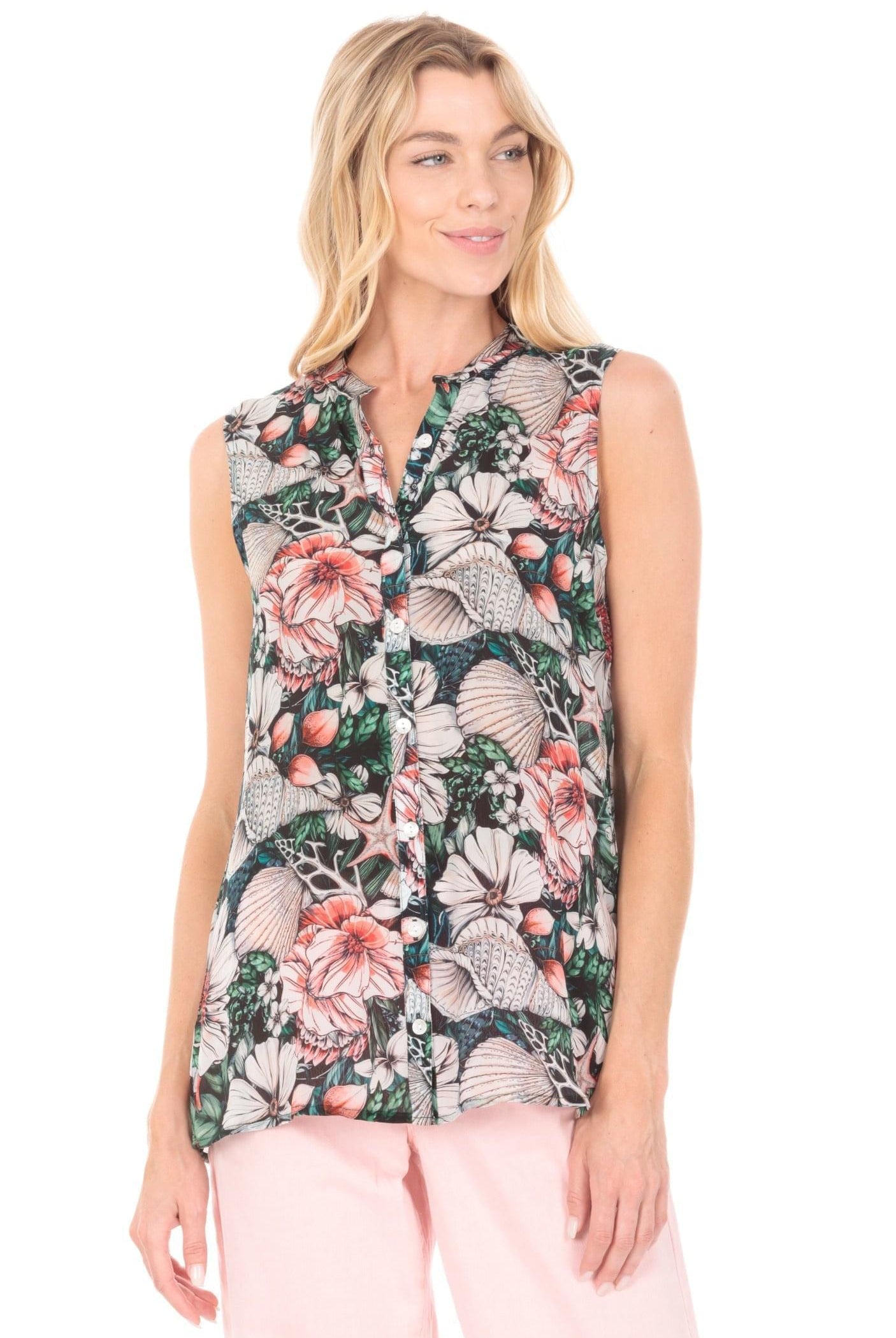 Button up tank flower-print Front APNY