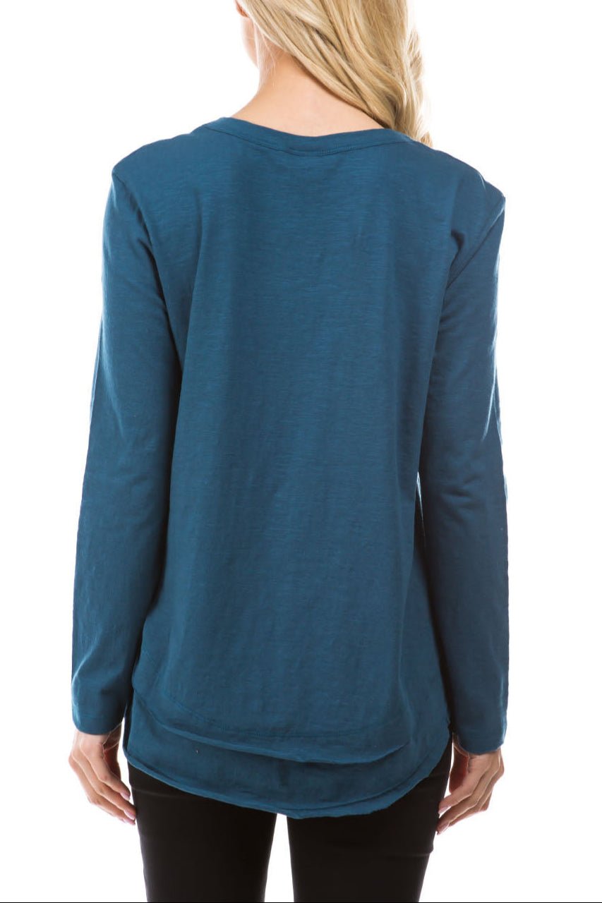 Long Sleeve With Asymmetrical Hem Teal Back APNY