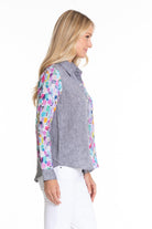 Button-up Top with Roll up Tab Sleeve/ Mix Media Side APNY