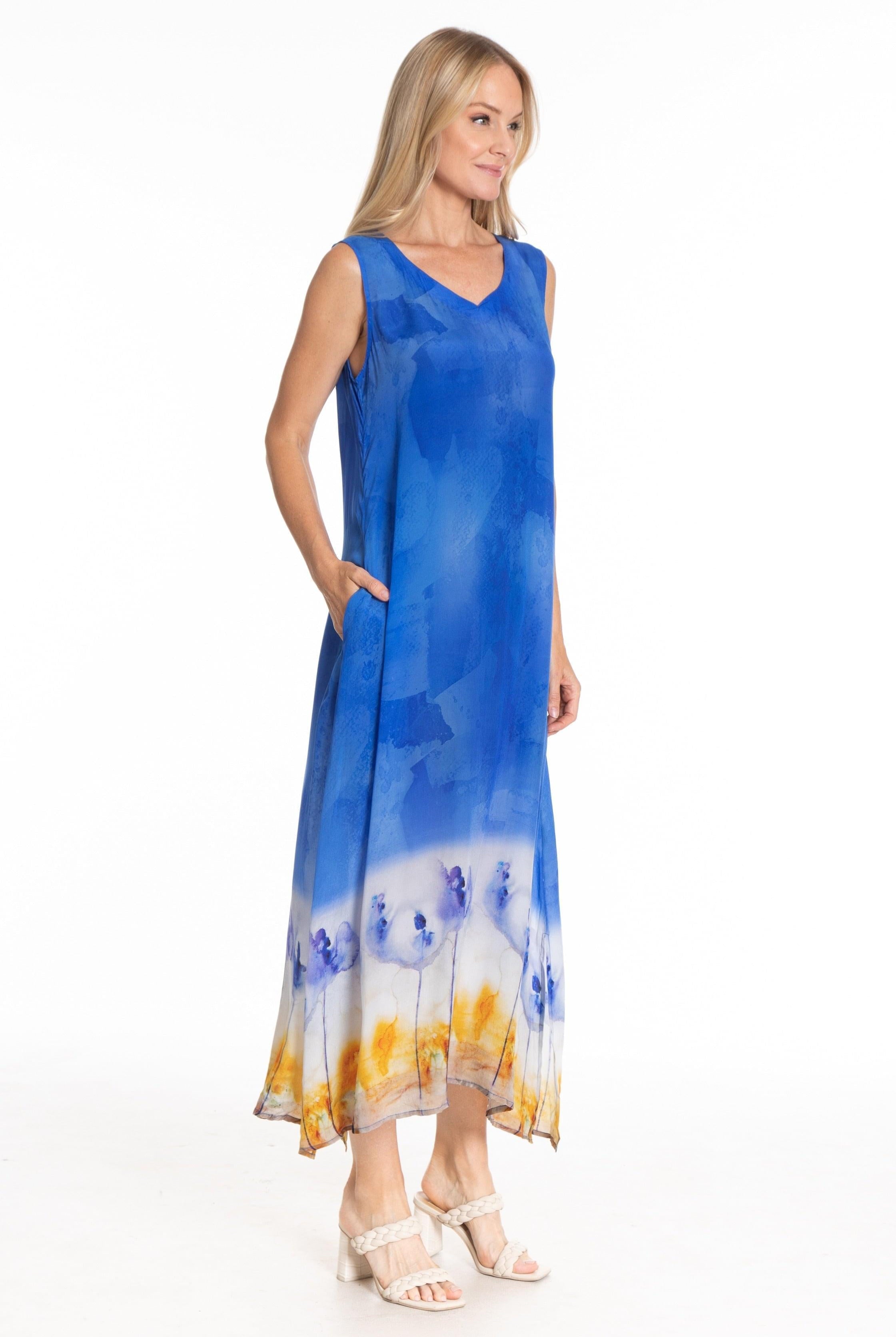 Abstract Nature Print - Long V-Neck Tank Dress Side APNY