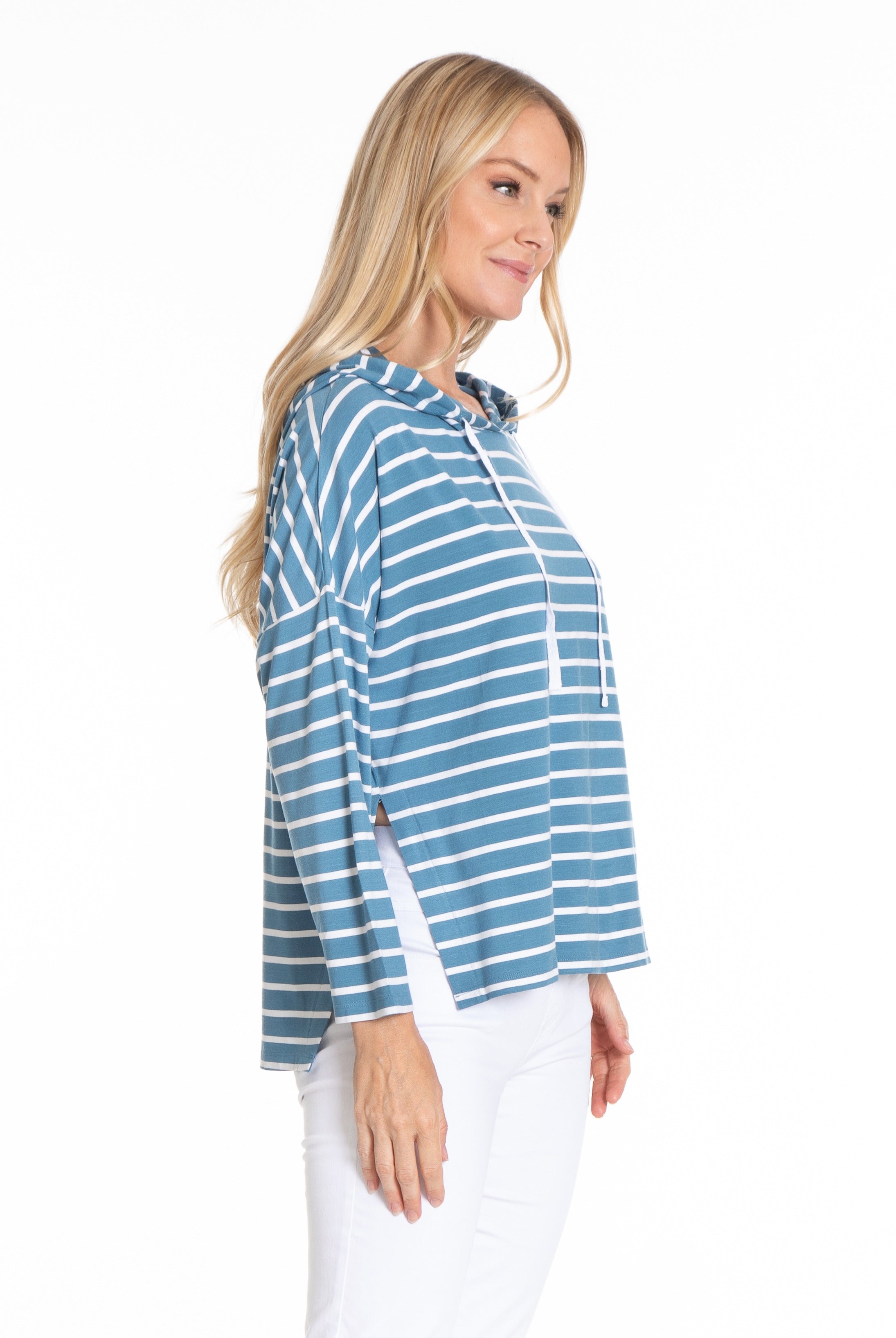 Hoodie With Side Slits Chambray/White Stripe Side APNY