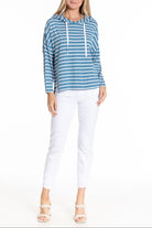Hoodie With Side Slits -White Stripe | front side