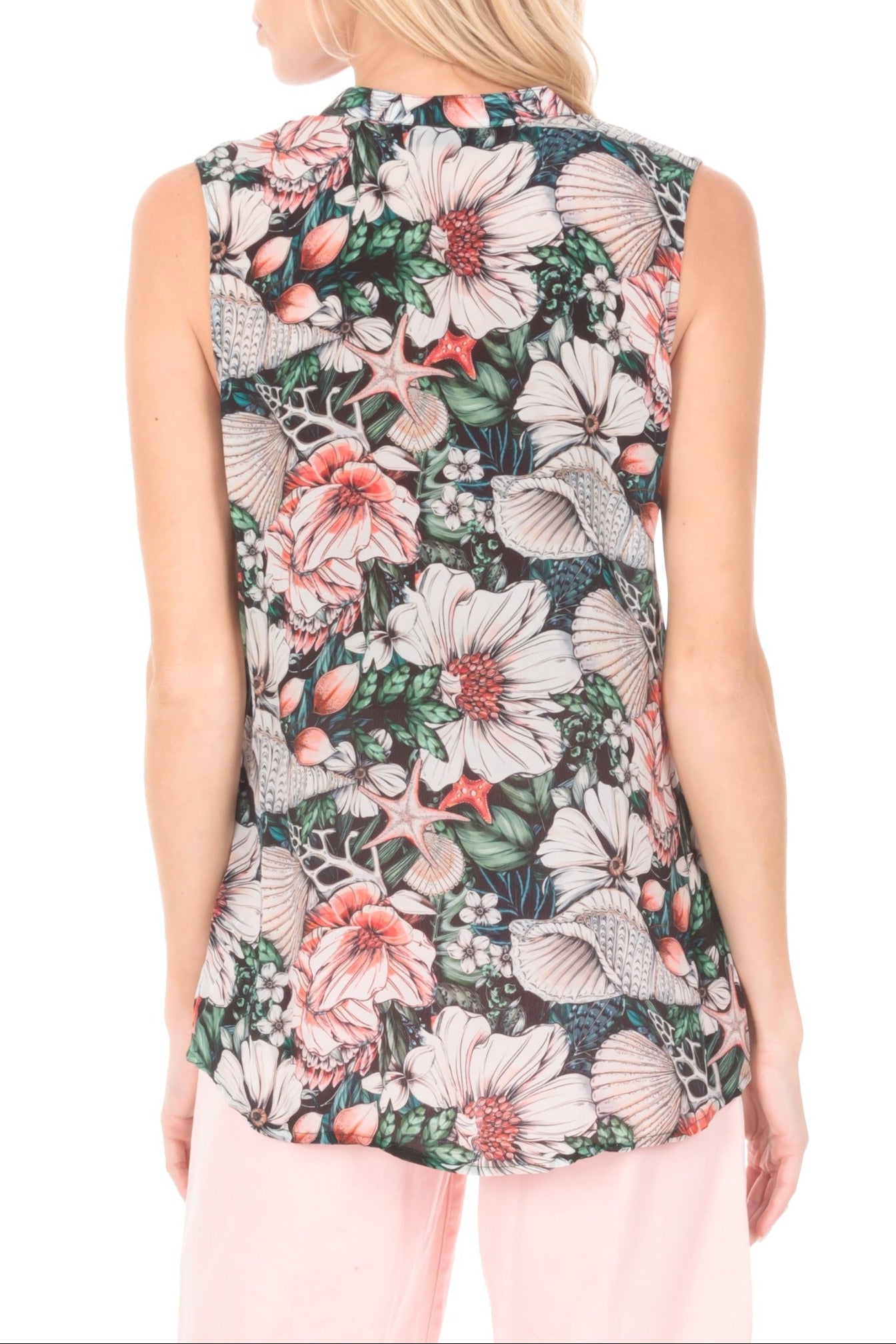 Button up tank flower-print