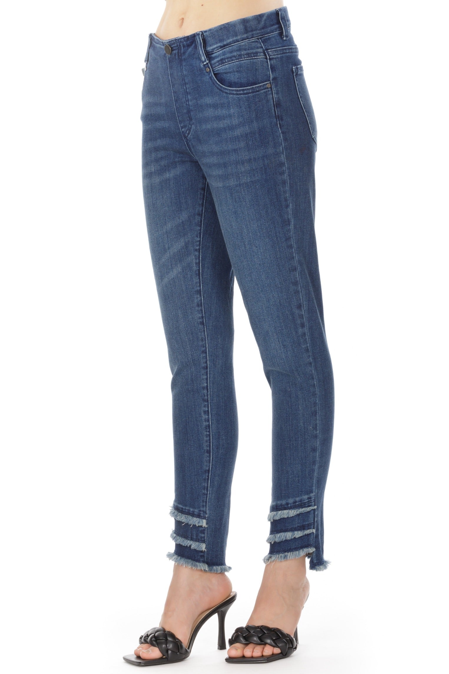 Liberty Pull-on Skinny ankle leg jean With Tiered & frayed hem