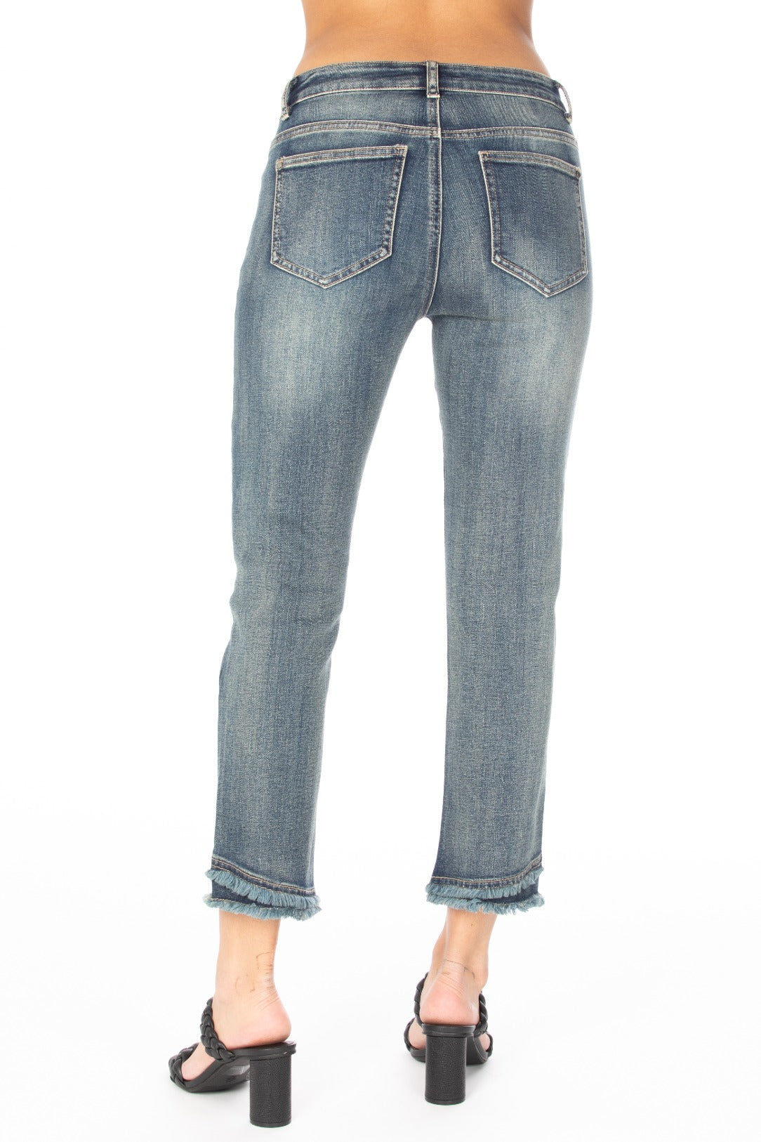 Olivia Pull-On Crop Frayed Jean - Medium Indigo