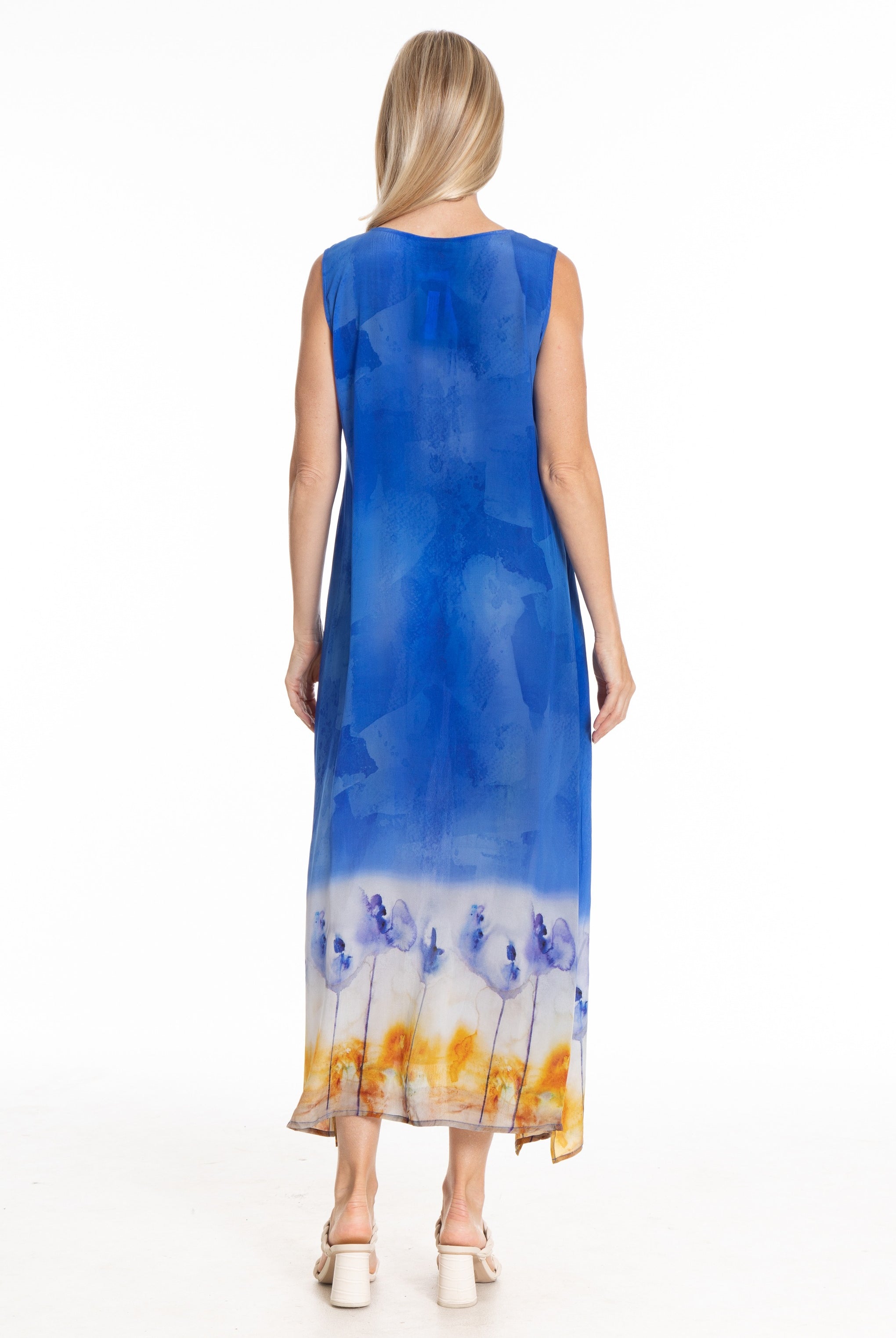 Abstract Nature Print - Long V-Neck Tank Dress