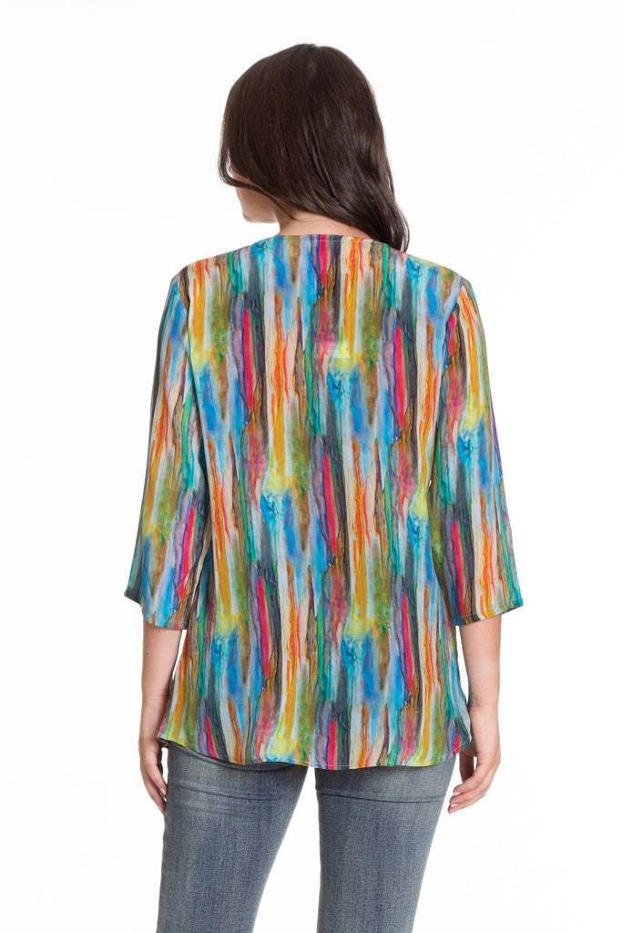 Abstract Watercolor Stripe - 3/4 Sleeve V-Neck Top Back APNY 