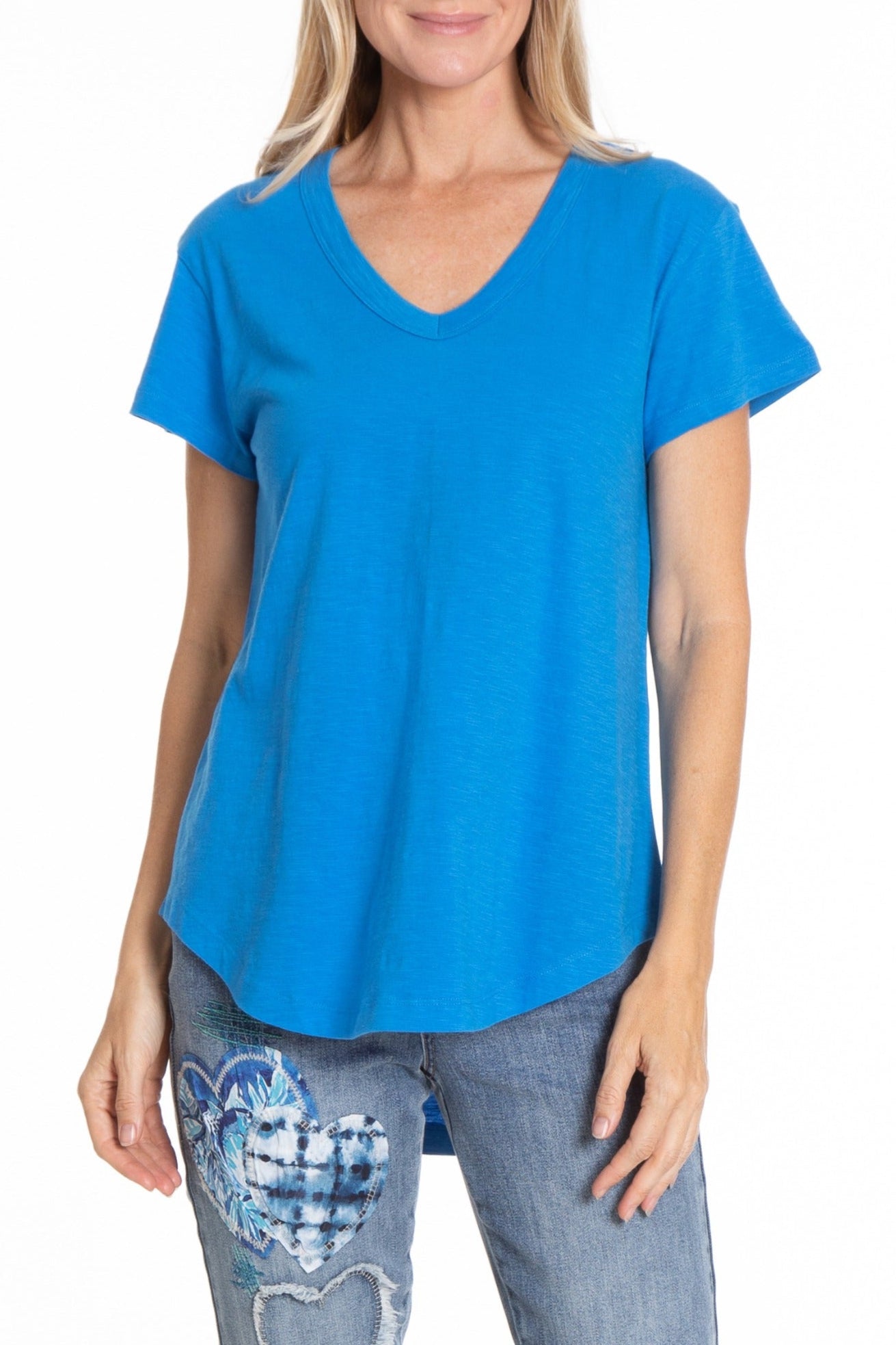 Short Sleeve V-Neck French Blue | front side
