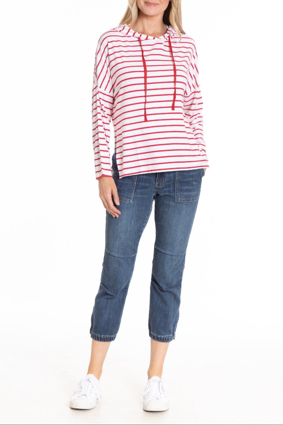 Red stripe Hoddie with side Slits