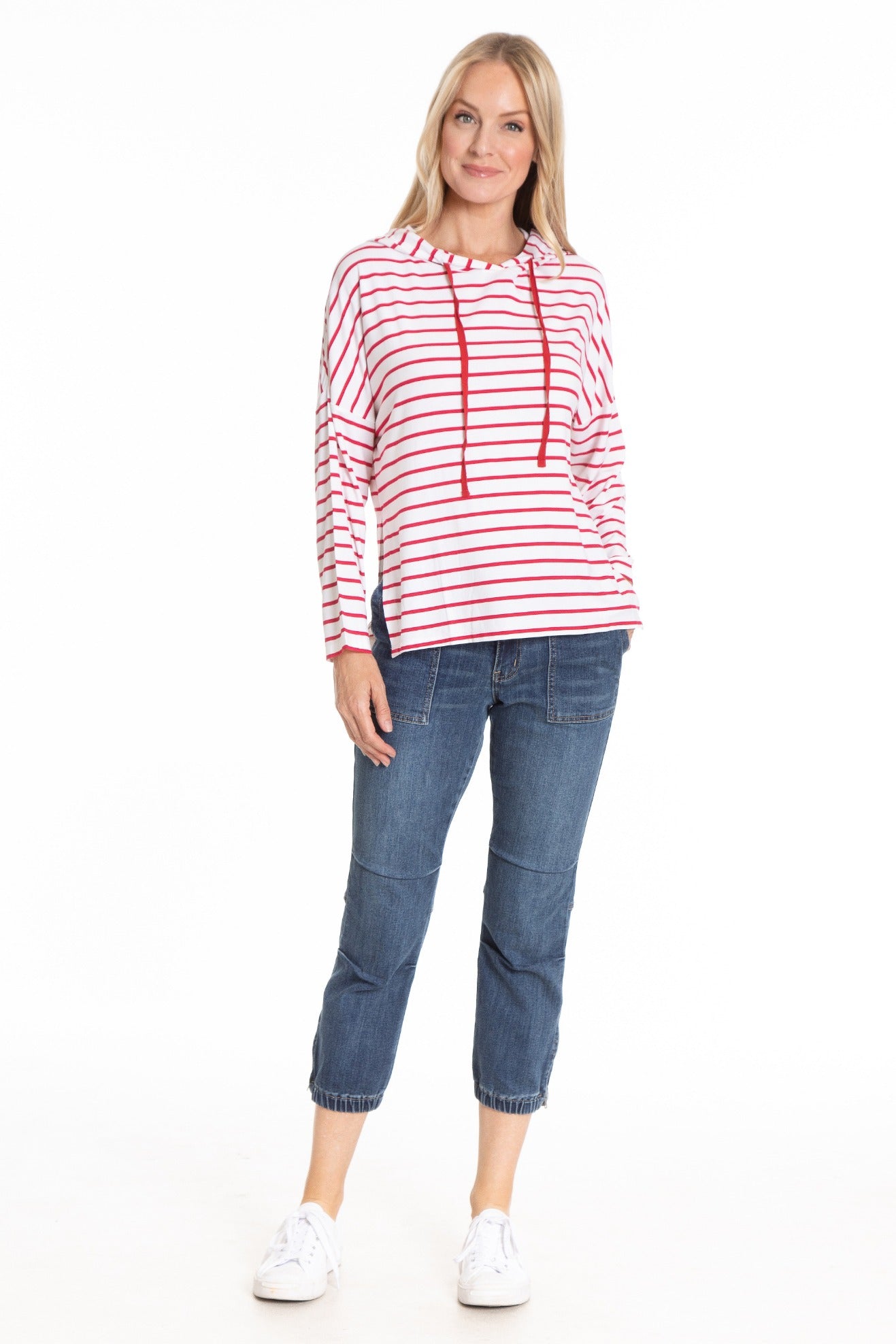 Red stripe Hoddie with side Slits