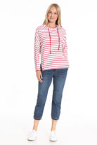 Red stripe Hoddie with side Slits