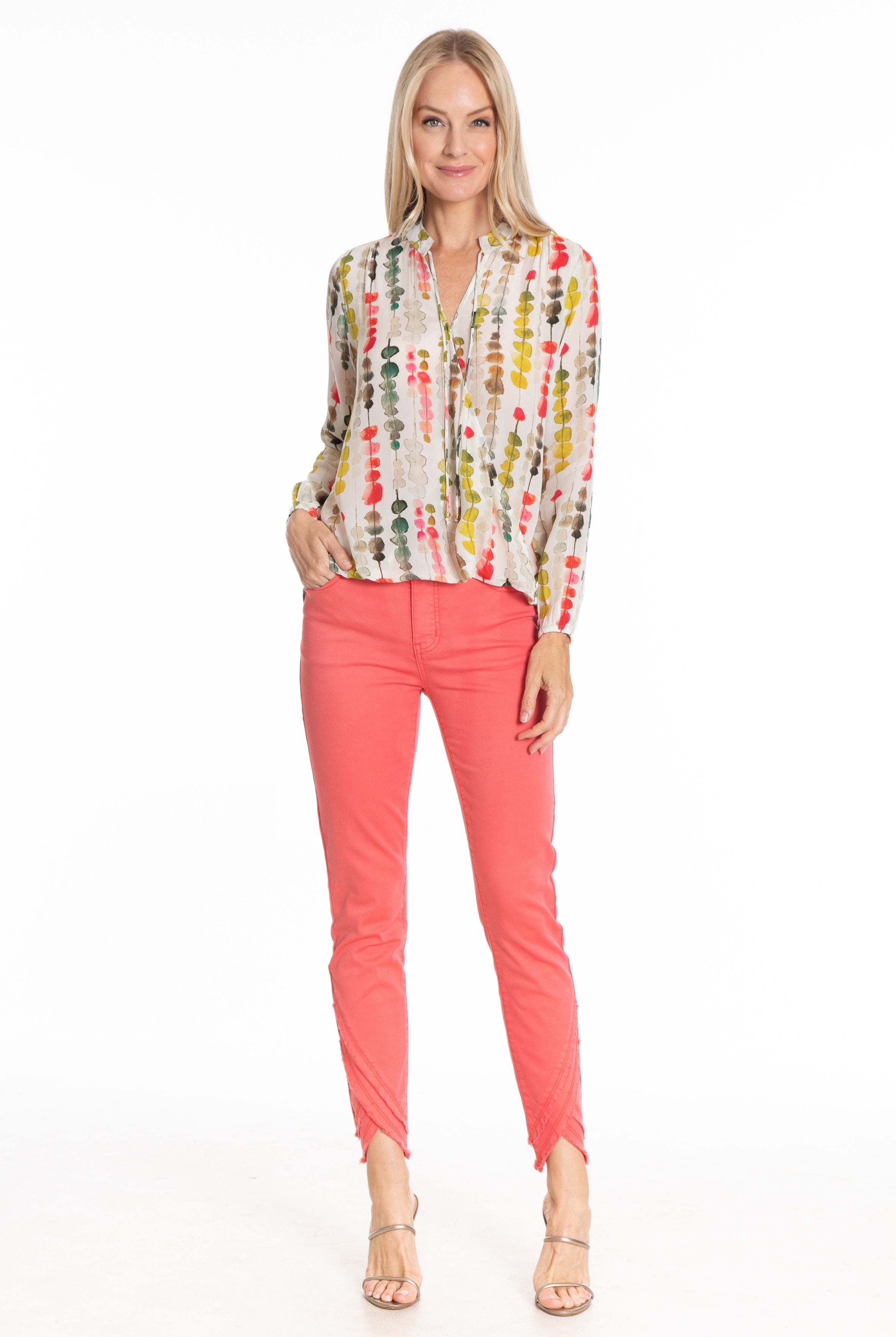 Liberty Double Layer Frayed Tulip Hem Skinny Ankle - Coral