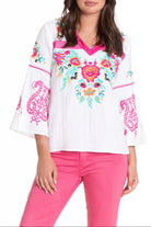 Embroidered Pullover With Flounce Sleeve