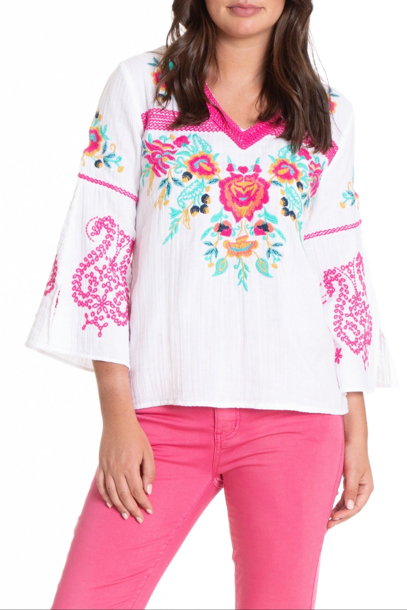 Embroidered Pullover With Flounce Sleeve