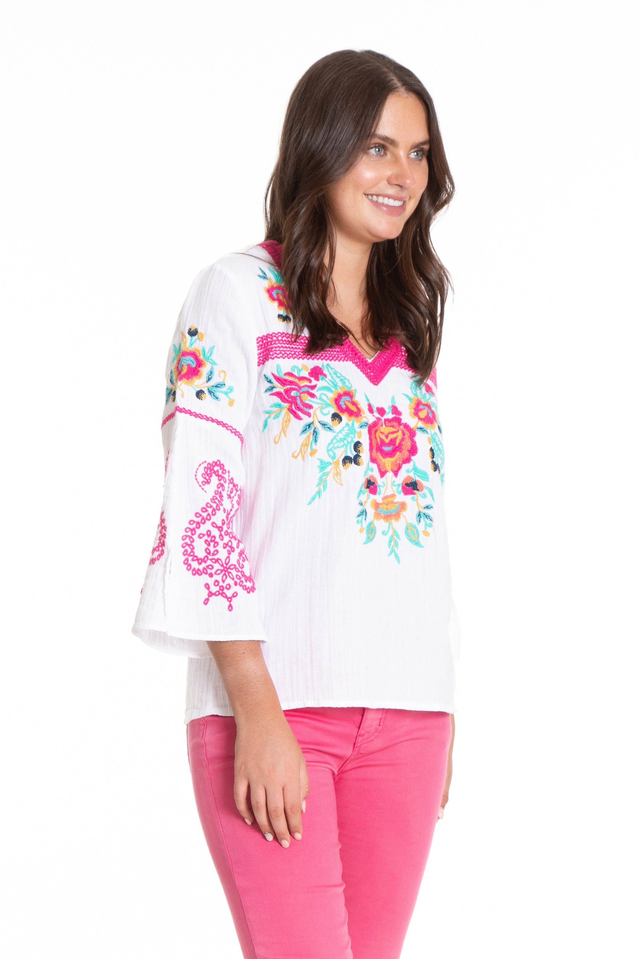 Embroidered Pullover With Flounce Sleeve