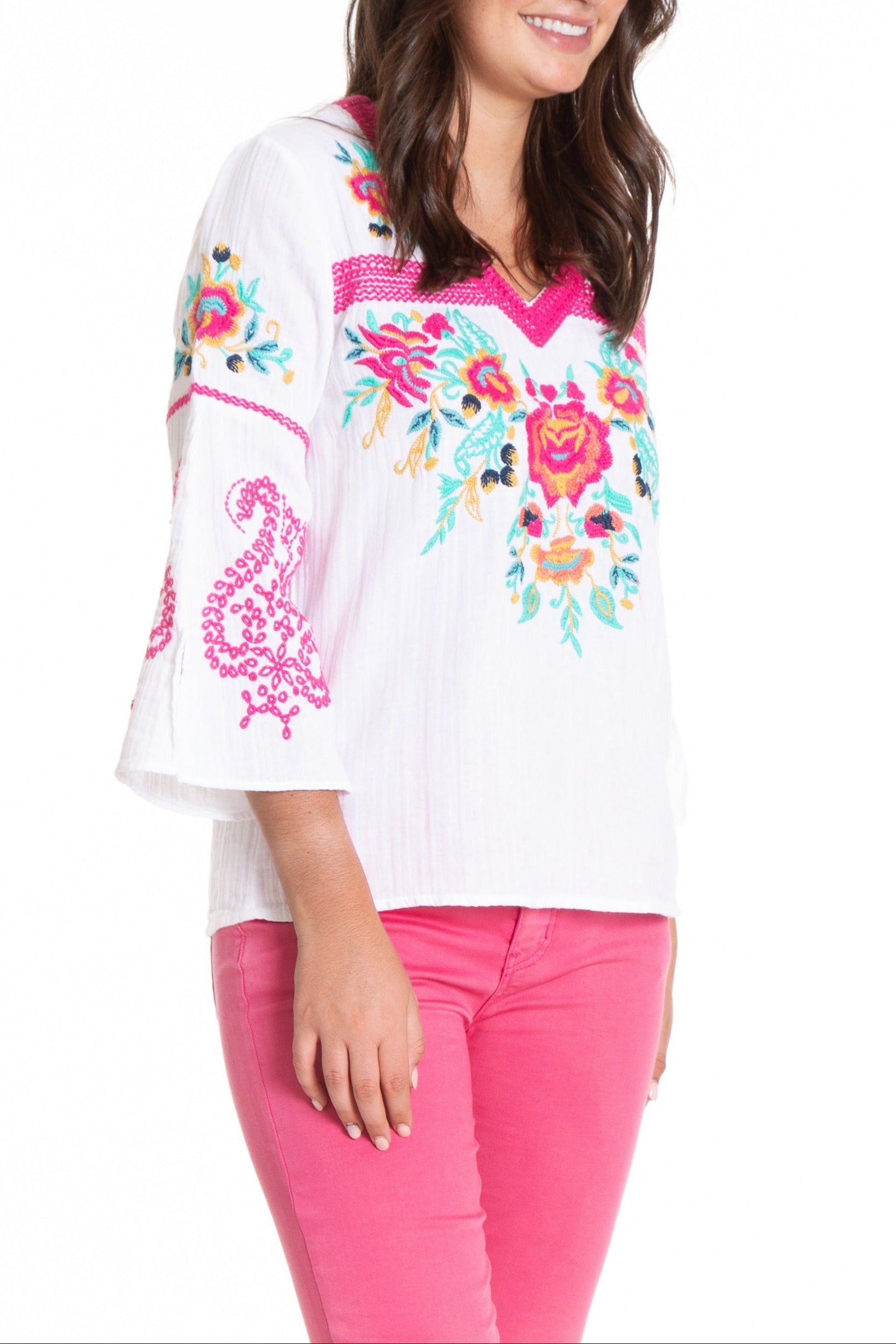 Embroidered Pullover With Flounce Sleeve