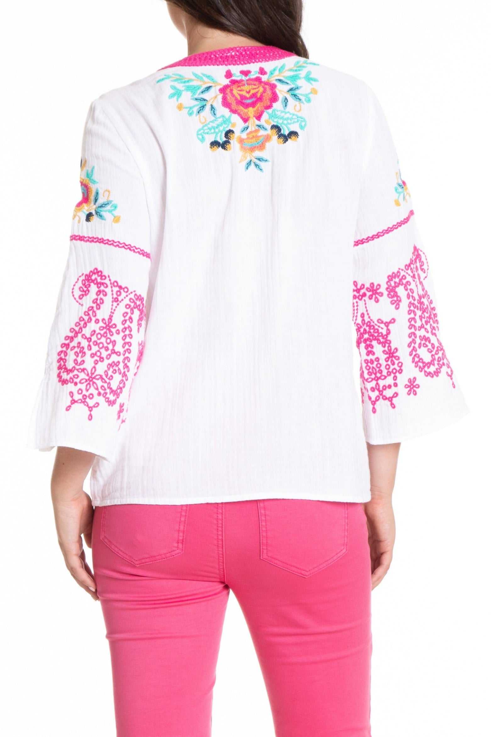 Embroidered Pullover With Flounce Sleeve