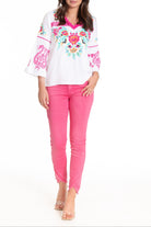 Embroidered Pullover With Flounce Sleeve