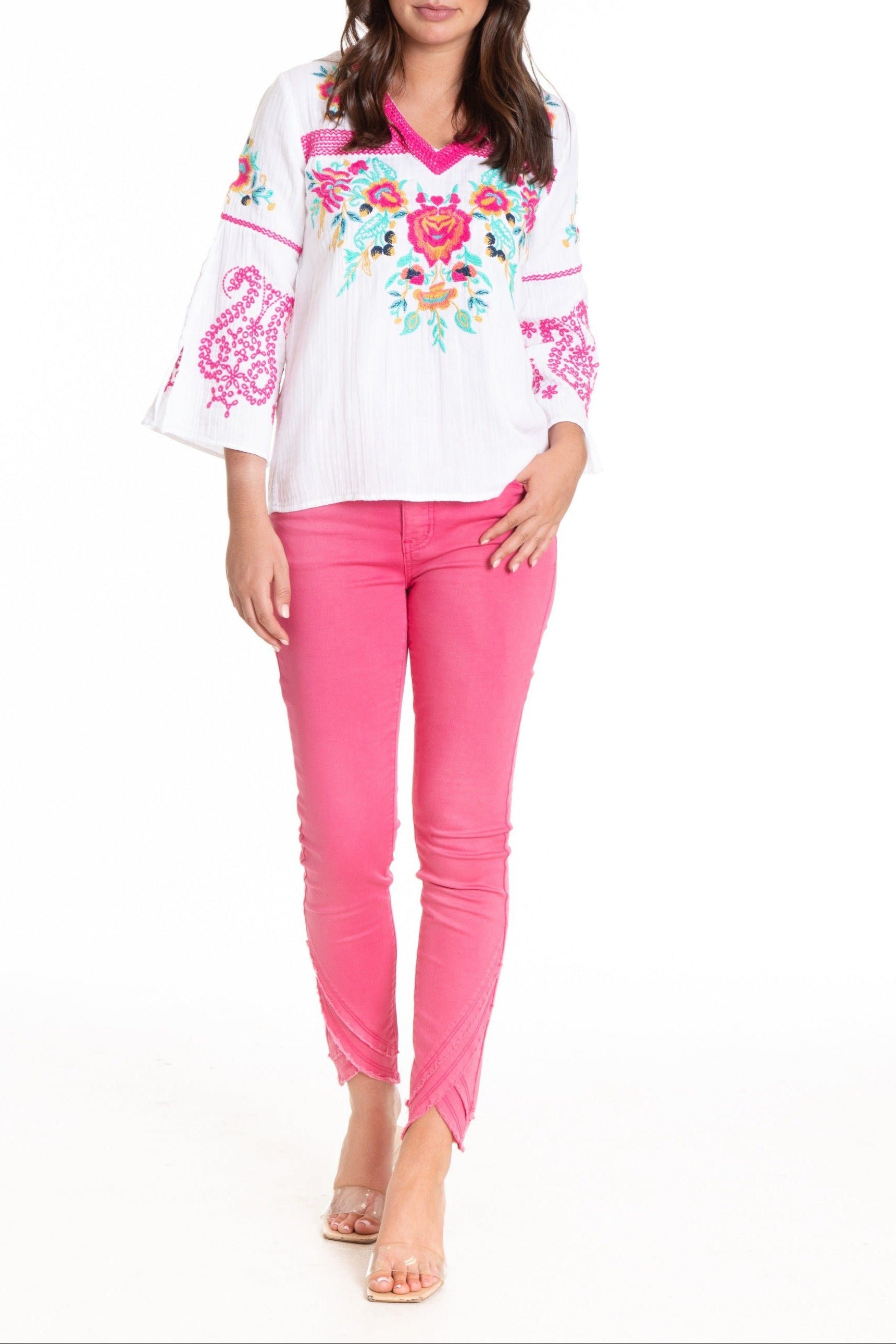 Embroidered Pullover With Flounce Sleeve