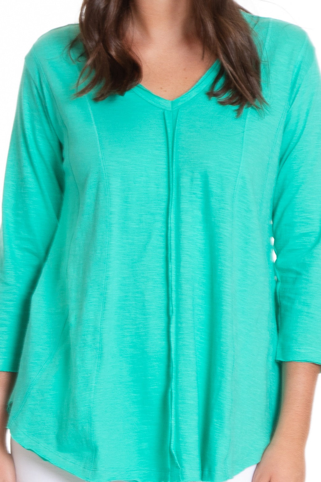 Flowy V-Neck Tee With 3/4 Sleeve neck apny